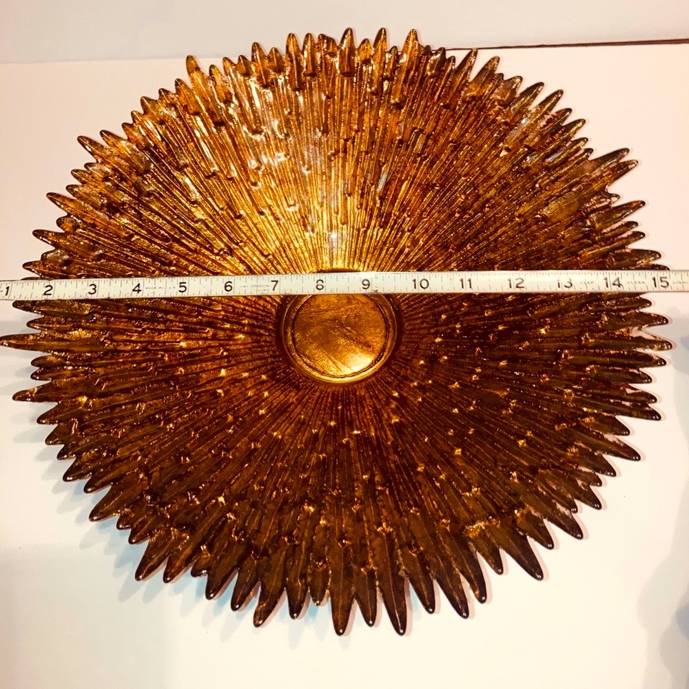🔥 Rare Vintage MCM Lg Gold & Bronze Icicle Art Glass Decorative Centerpiece Bowl - Picture 13 of 16